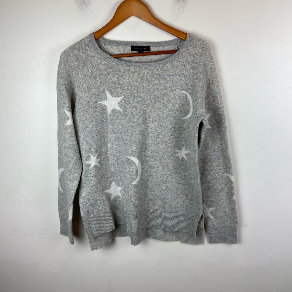 Ann Taylor Gray Star and Moon Sweater